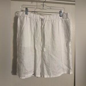 Eileen Fisher | Women’s White Linen Drawstring-Front Shorts | Size Medium